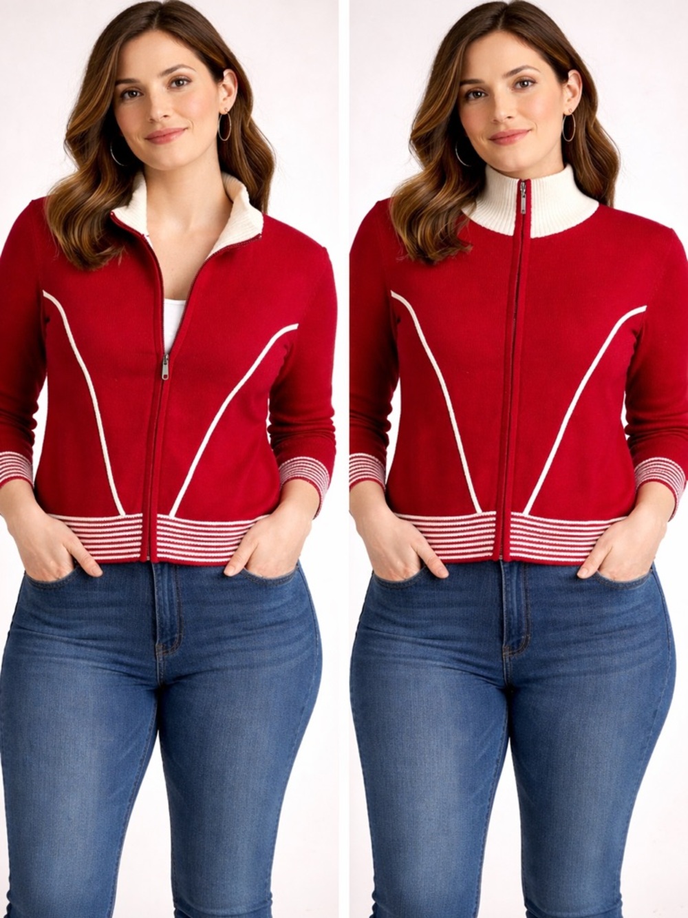 Kali Wear Red and Cream Cardigan sz XL fits like a L